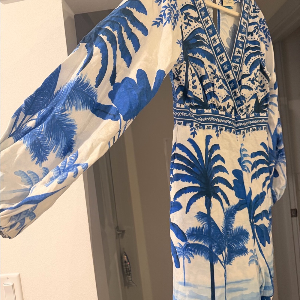 Blue Palm-Print V-Neck Romper- Farm Rio - Picture 3 of 4